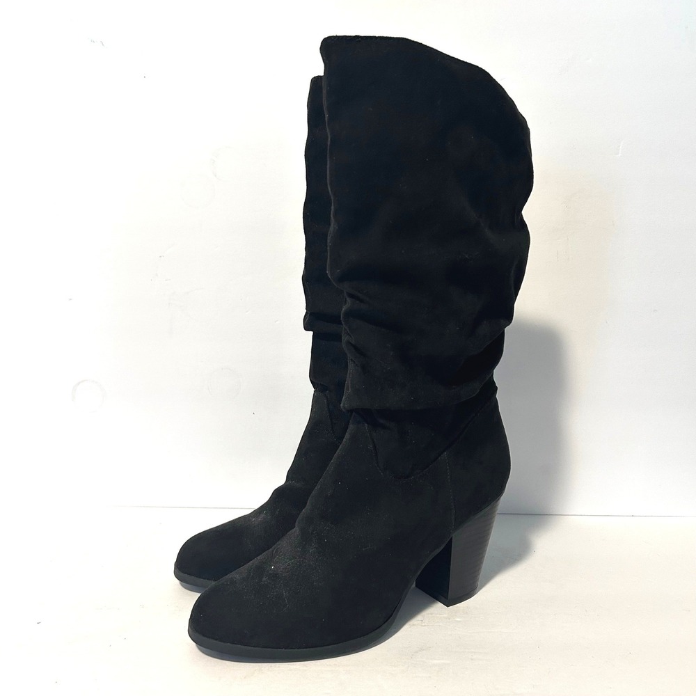 Rampage RAM-VENICE Slouch Boots Womens 7 Black Faux Suede Block Heel Goth Indie
